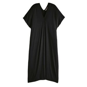 Peruvian Connection Black Contemporary‎ Caftan Maxi Dress XS/S Casual Pockets
